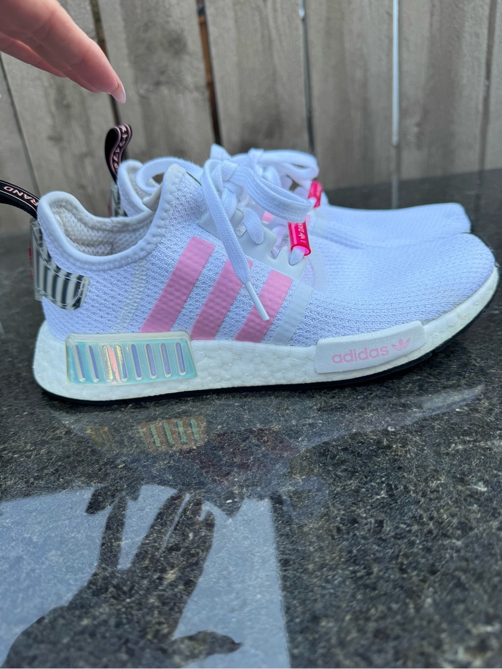Adidas Pink & White Hologram NMD R1 Sneakers size 7 1/2